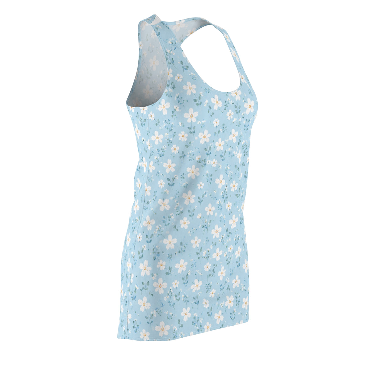 Floral Daisy Racerback Dress — Light Blue All-Over Print