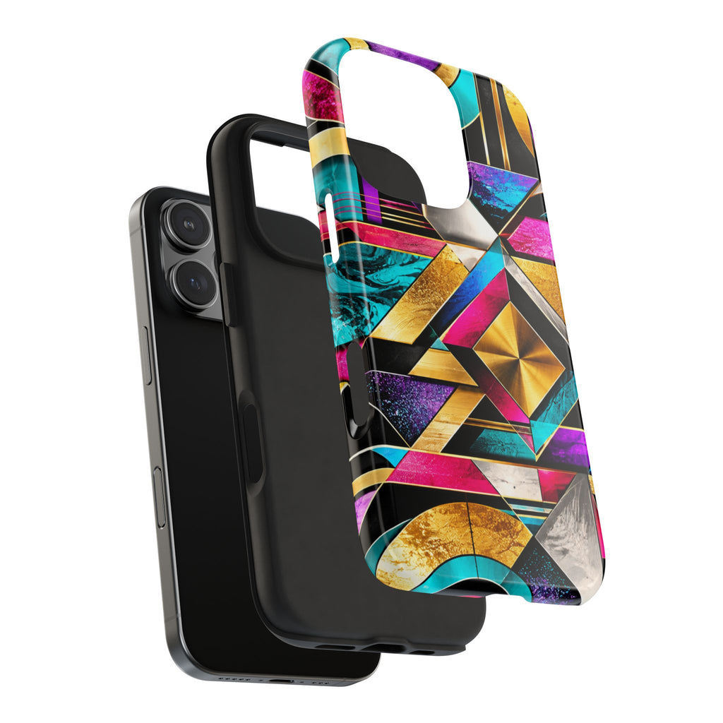 Geometric Art Deco Tough Phone Case — Vibrant Gold, Teal & Magenta Pattern