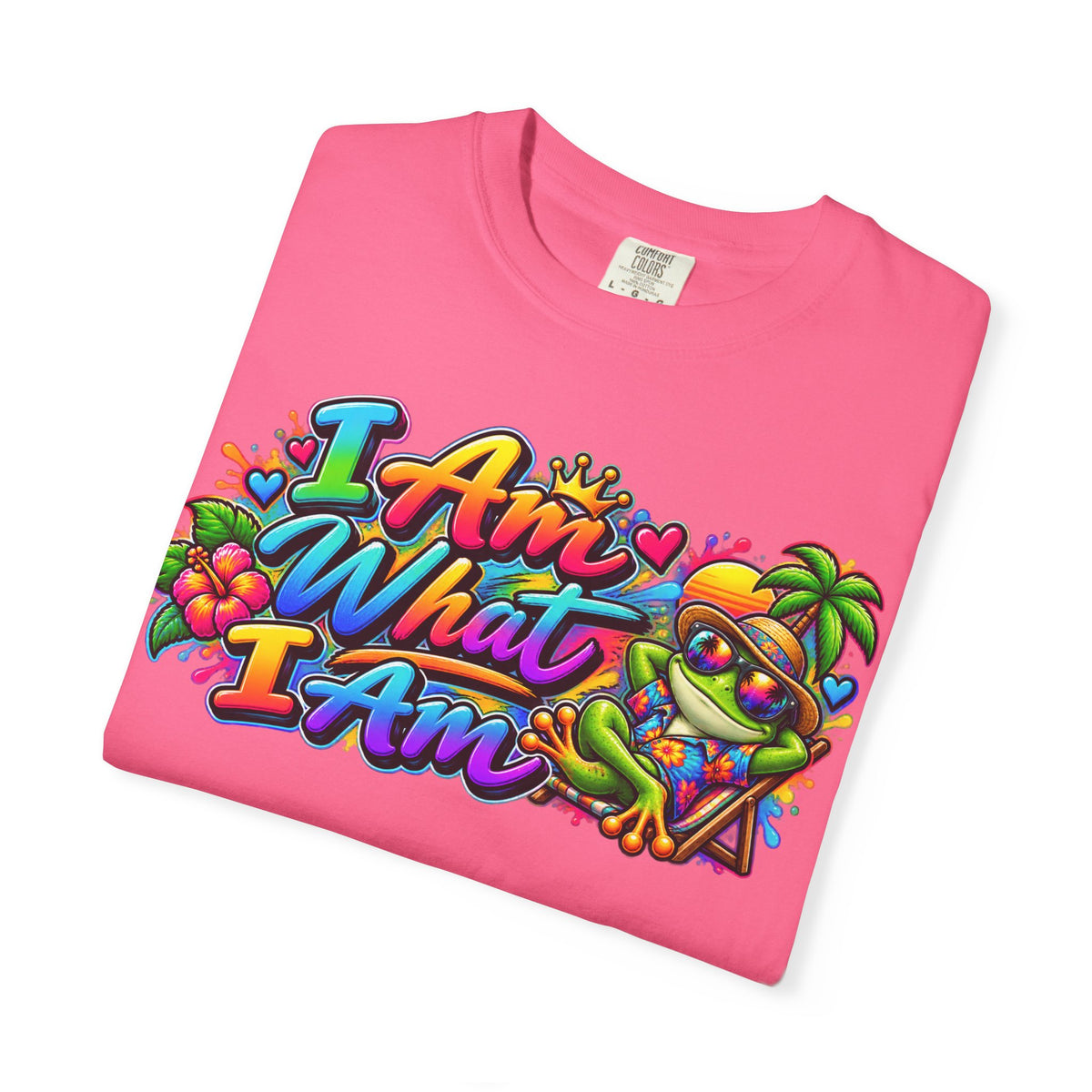 T-Shirt — "I Am What I Am" Colorful Tropical Frog Graphic Tee
