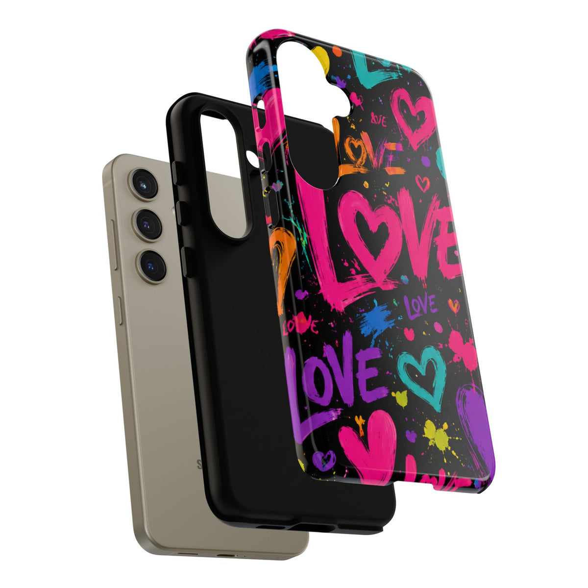 Phone Case — Neon Graffiti "Love" Hearts Protective Tough Case