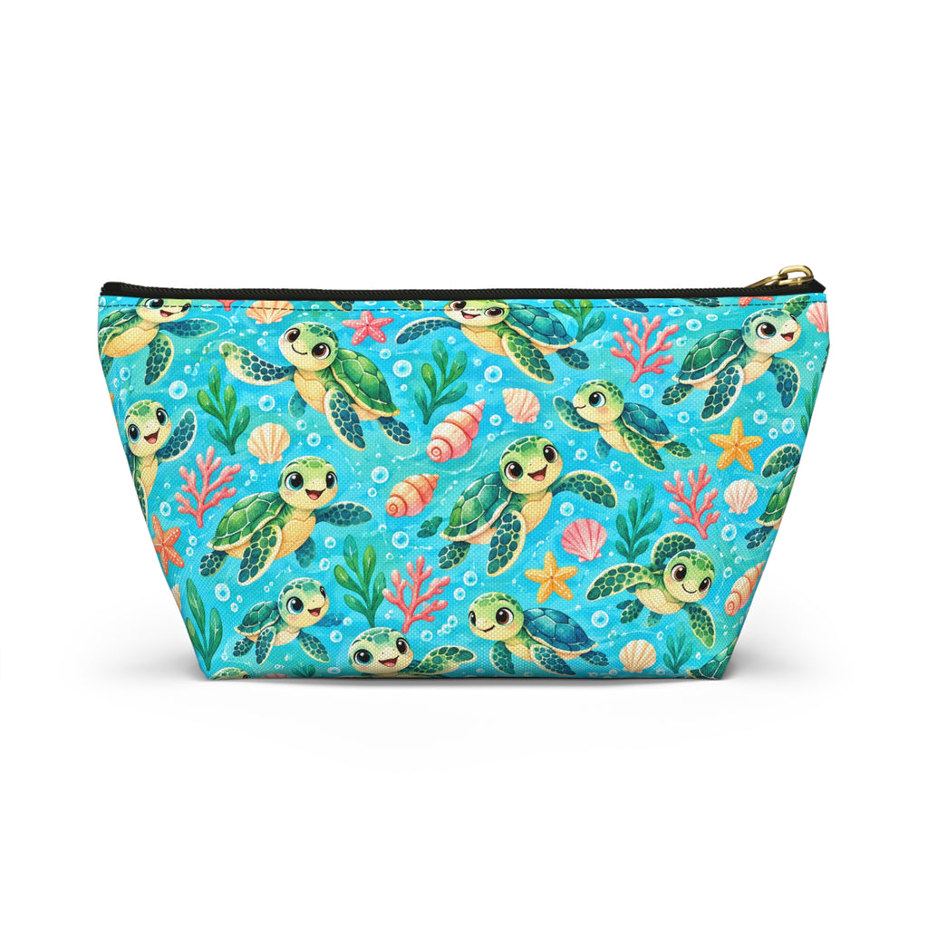 Sea Turtle Cosmetic Pouch — Cute Ocean Accessory Bag with T‑Bottom