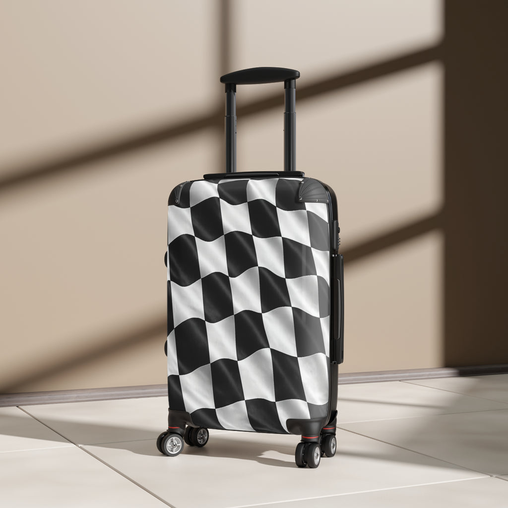 Checkered Pattern Carry-On Suitcase – Black & White Racing Luggage
