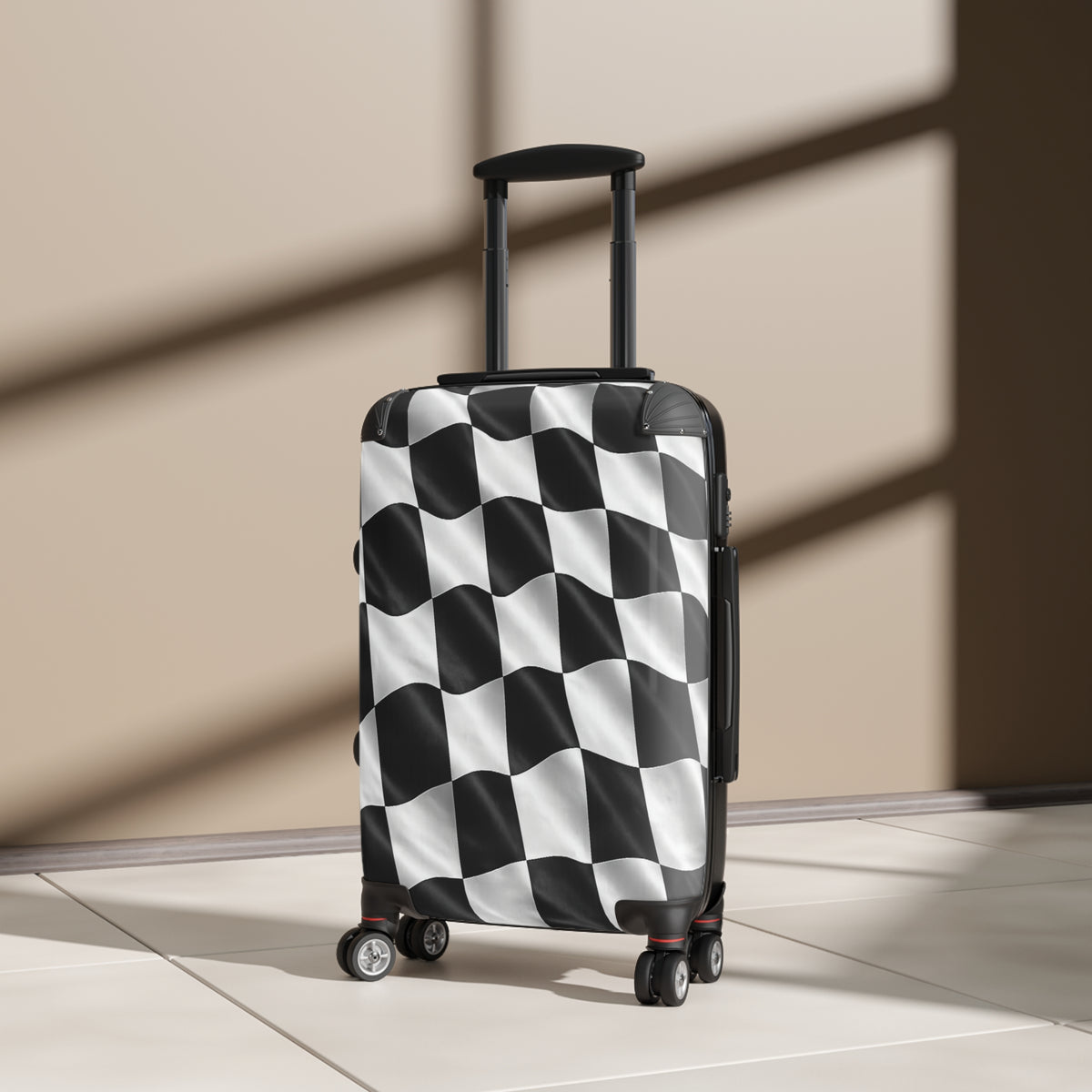 Checkered Pattern Carry-On Suitcase – Black & White Racing Luggage
