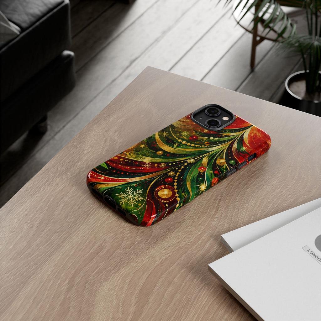 Christmas Tree Tough Phone Case — Festive Red & Green Holiday Phone Cover