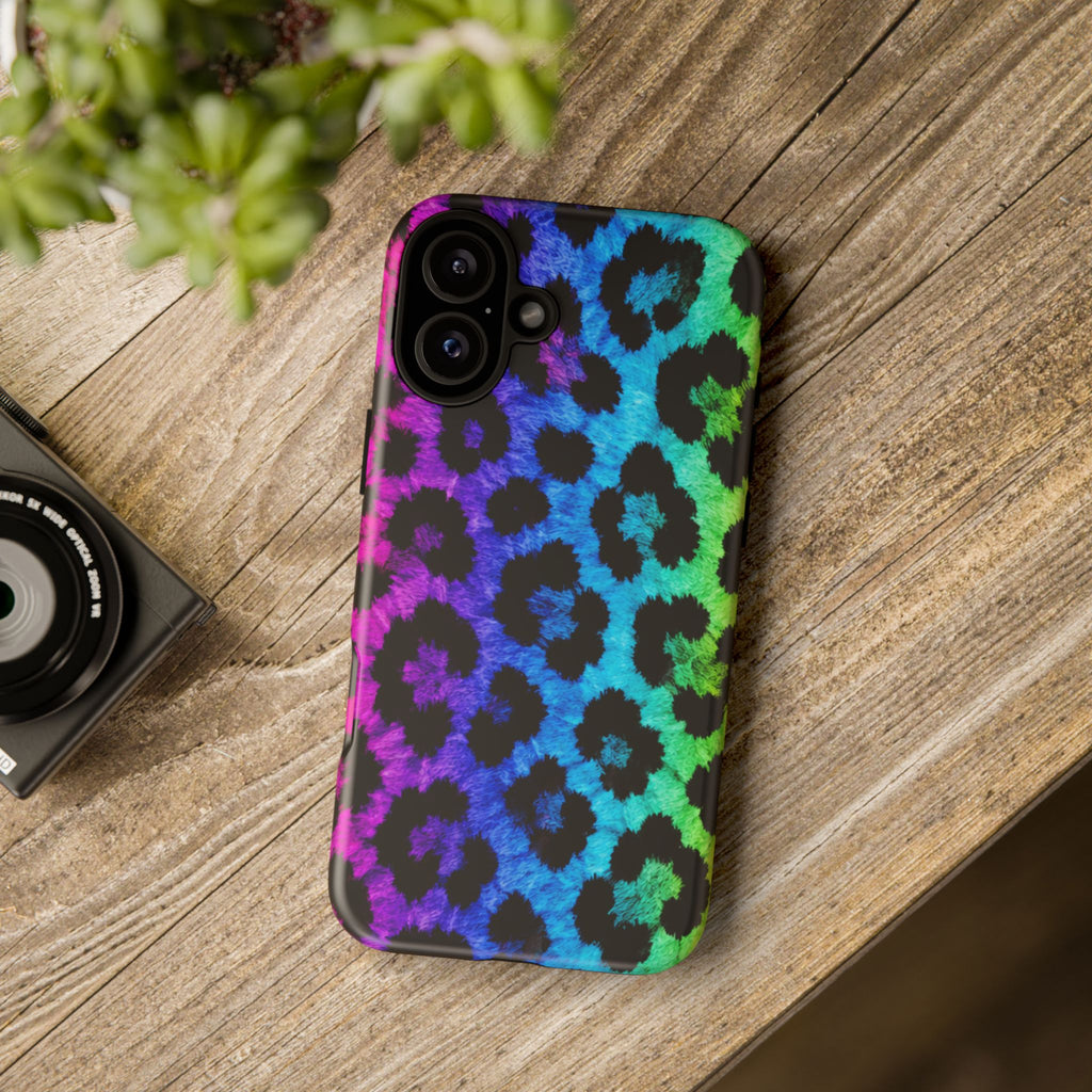Neon Rainbow Leopard Tough Case – Colorful Animal Print Phone Cover