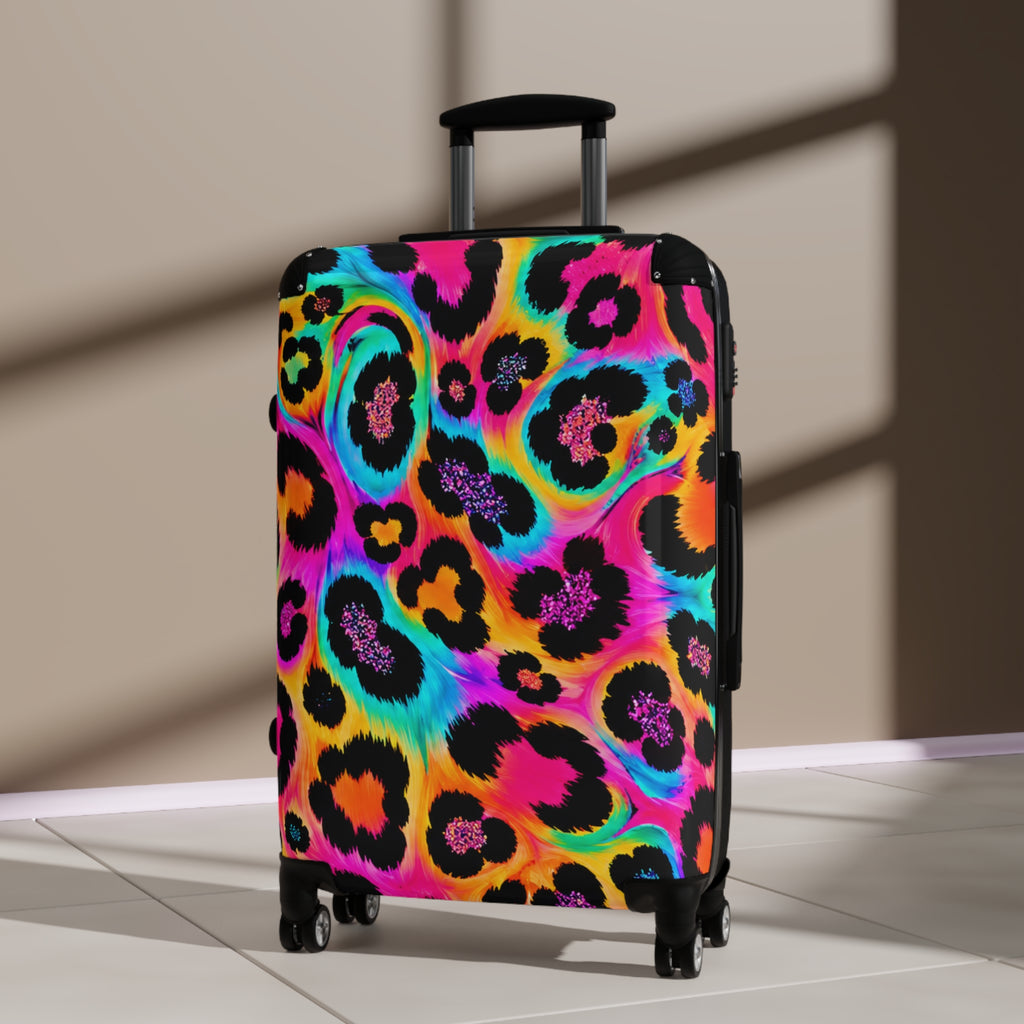 Neon Leopard Carry-On Suitcase — Bright Rainbow Animal Print Travel Luggage