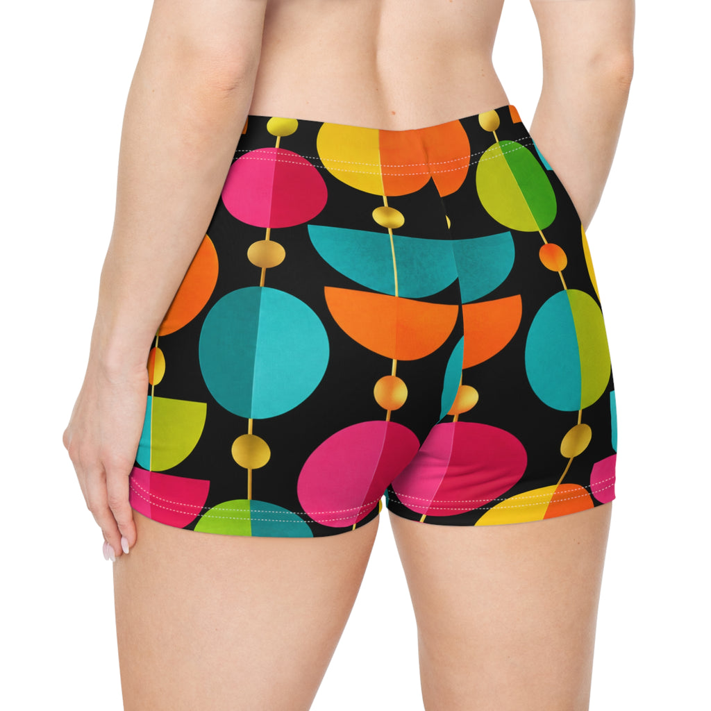 Retro Geometric Women's Shorts — Colorful Mid-Century Circle Print