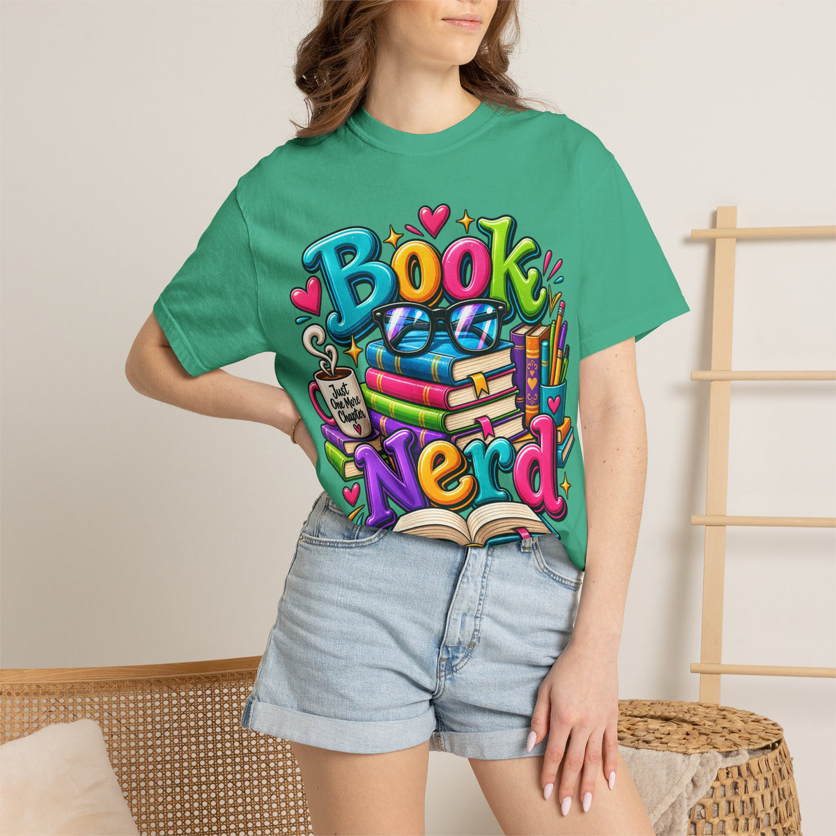 Book Nerd T-Shirt | Colorful Stacked Books Illustration