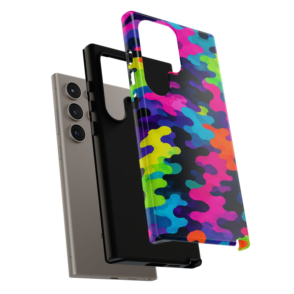 Neon Camo Tough Phone Case — Bright Rainbow Protective iPhone Cover