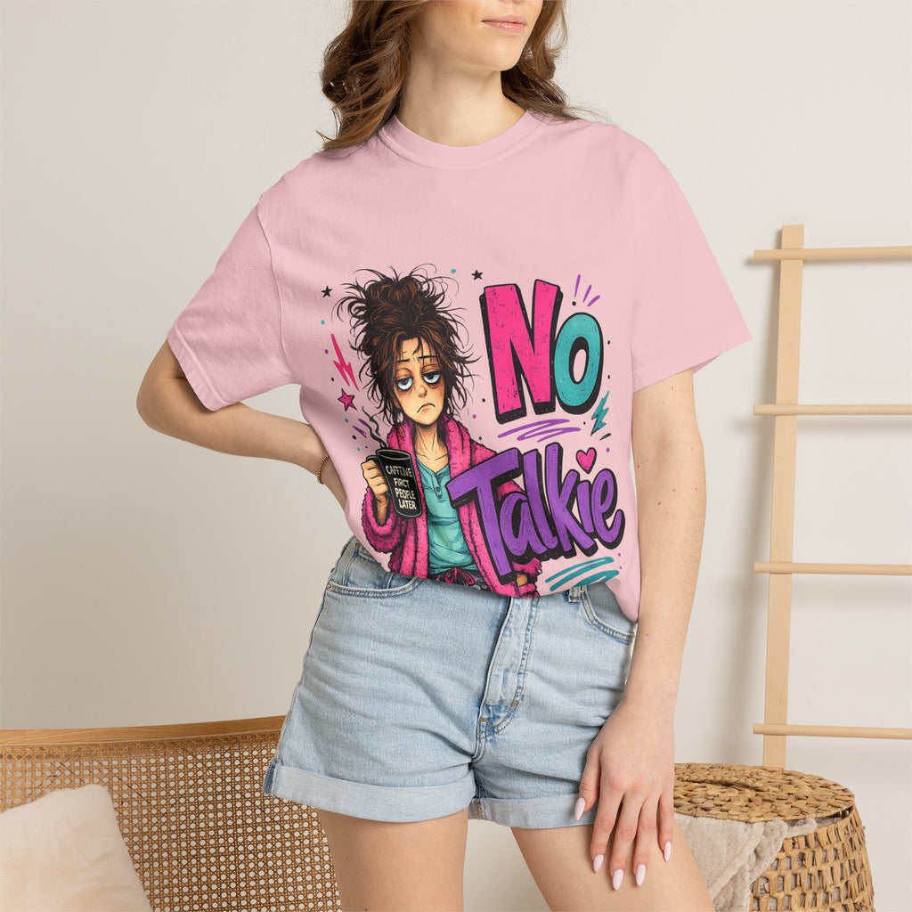No Talkie Graphic T-Shirt | Grumpy Coffee Girl Illustration