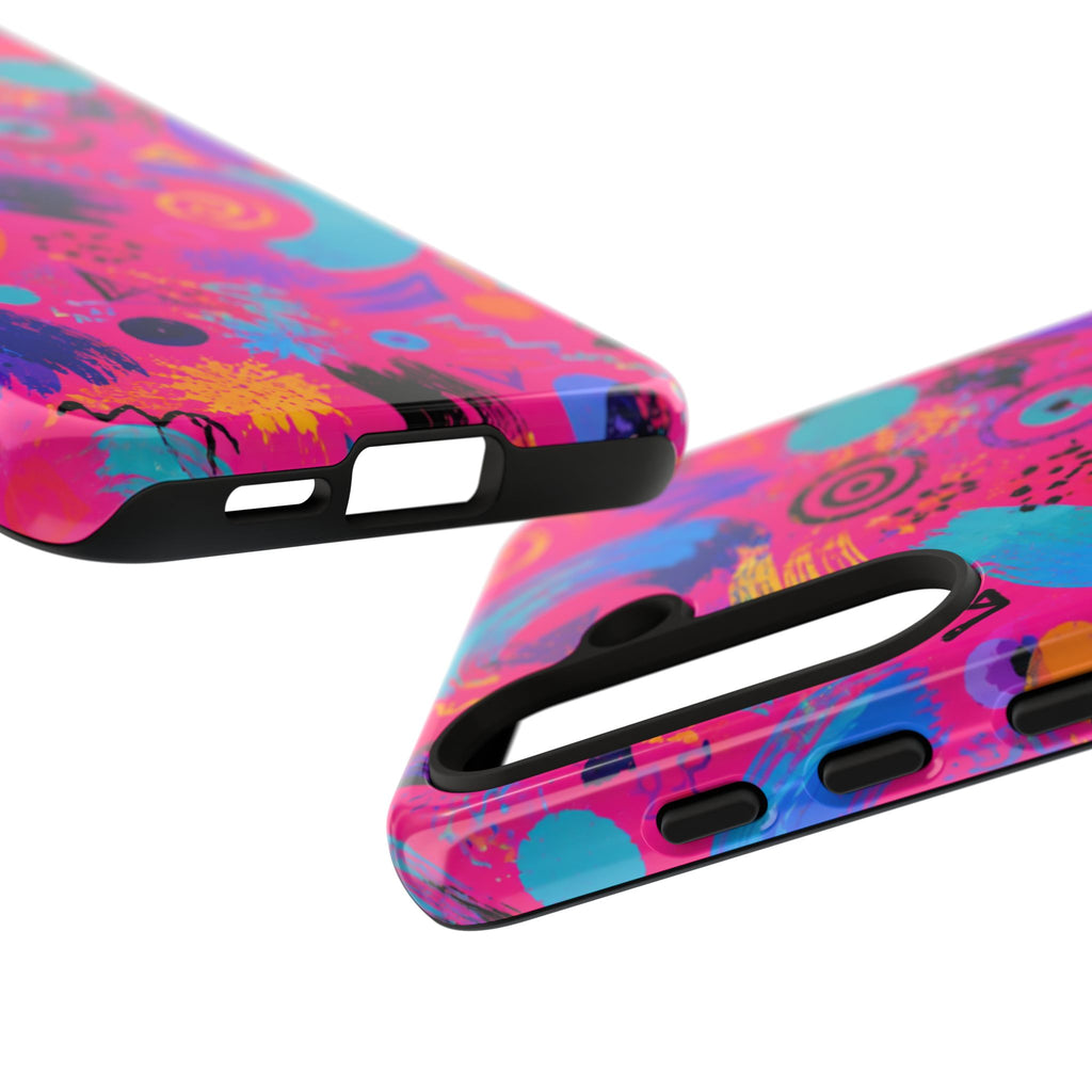 Neon Retro Abstract Tough Phone Case — 80s Brushstroke Pattern