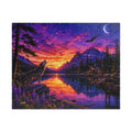 Sunset Wolves Lake Puzzle — Scenic Mountain Landscape Jigsaw (110–1014 pcs)