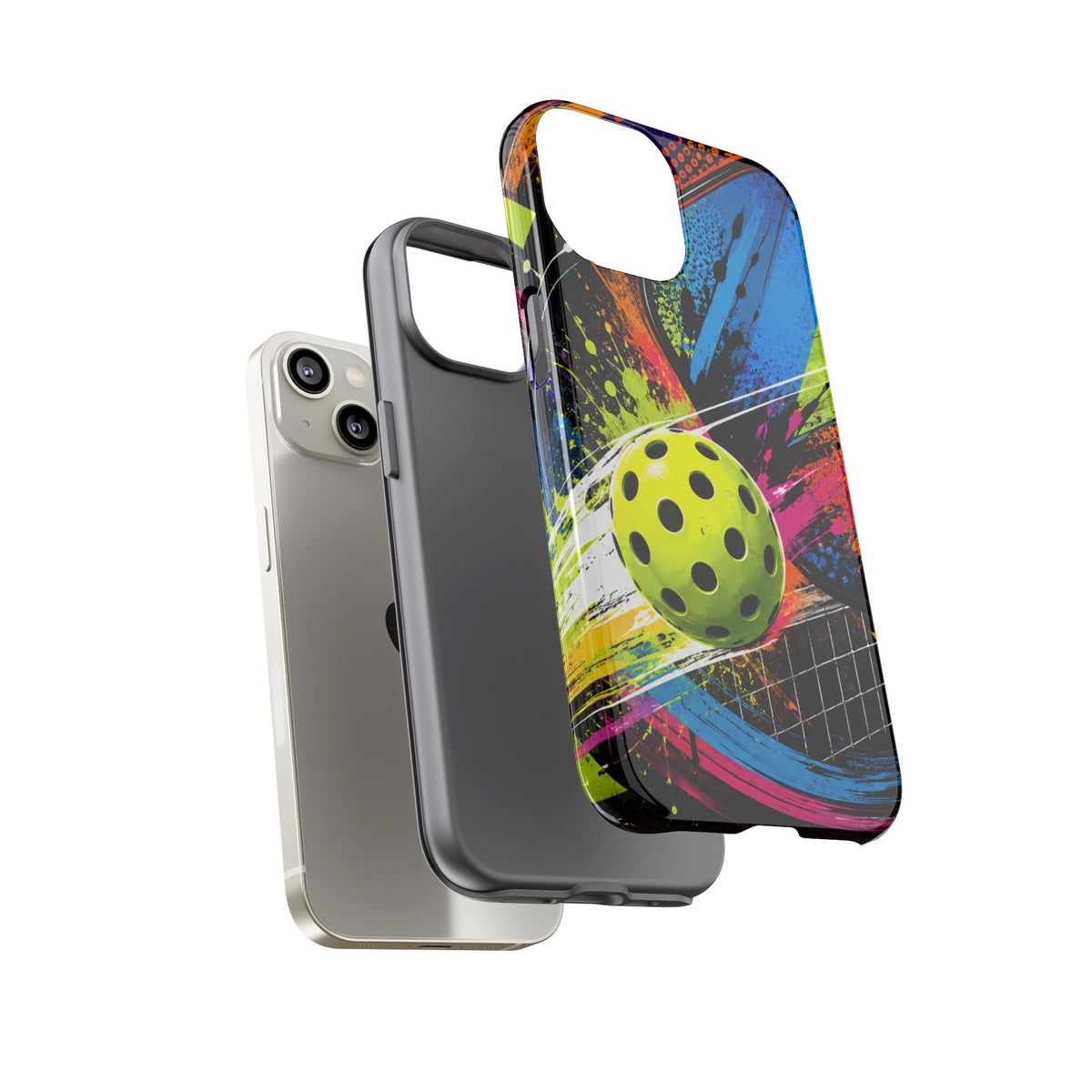 Pickleball Phone Case – Neon Paddle & Ball Splash Tough Case