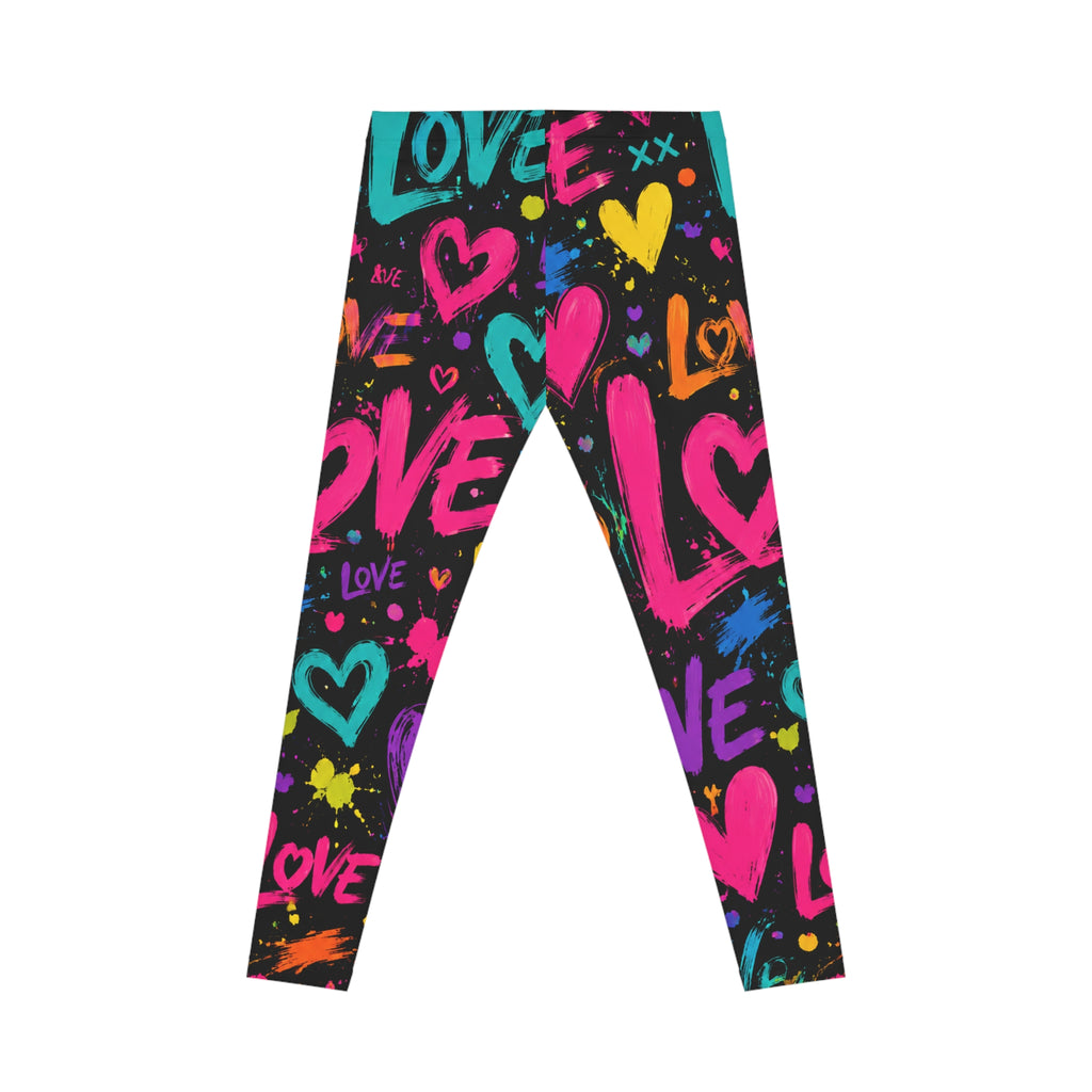 Love Graffiti Leggings — Neon Heart All‑Over Print Women's Leggings