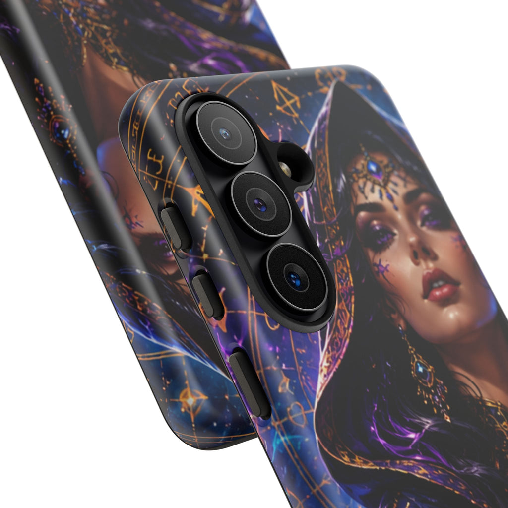 Phone Case — Mystical Sorceress Art Protective Tough Case (Astrology, Purple Hooded Witch)