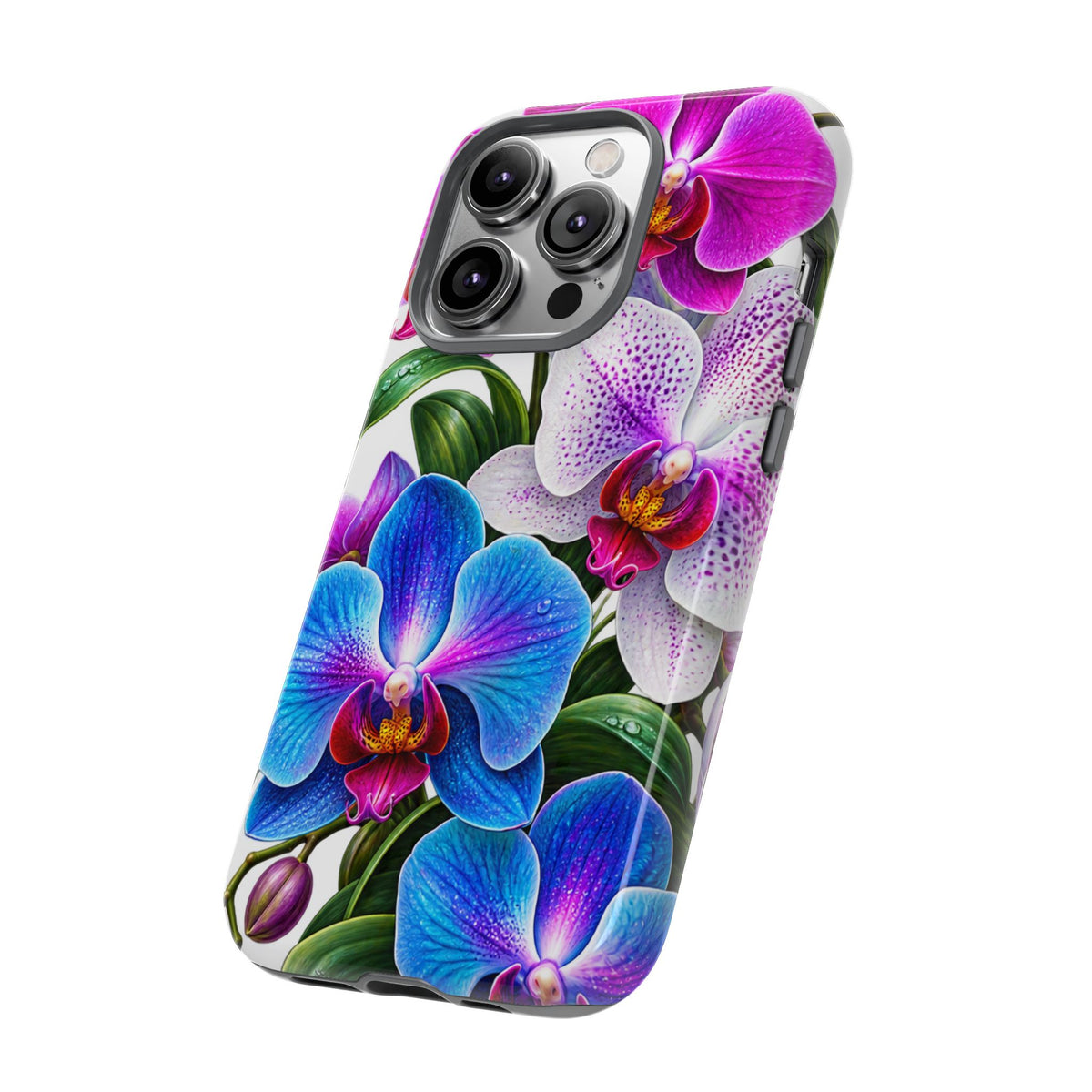 Orchid Floral Tough Phone Case – Vibrant Blue & Pink Orchid Protective Cover