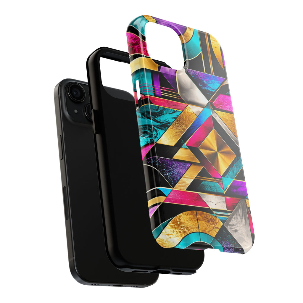 Geometric Art Deco Tough Phone Case — Vibrant Gold, Teal & Magenta Pattern