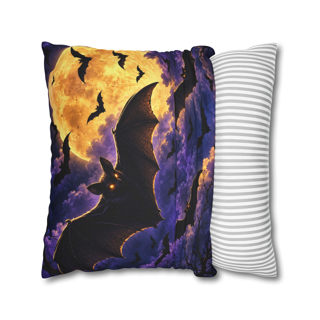 Halloween Bat Moon Pillowcase — Spooky Night Square Throw Pillow Cover