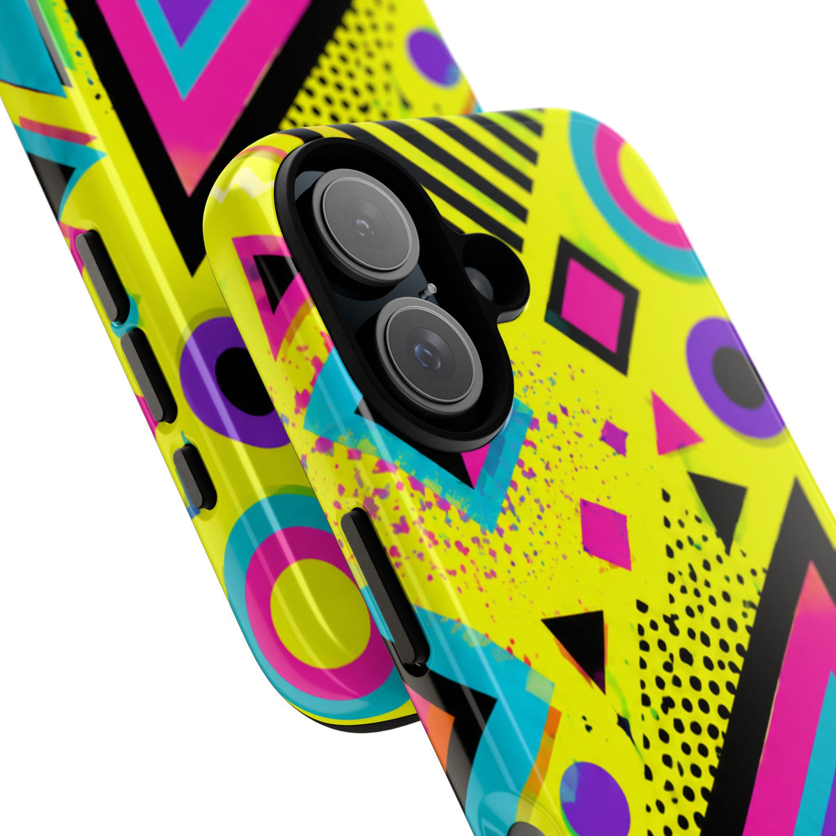 Retro 80s Geometric Phone Case — Neon Memphis Triangle Design