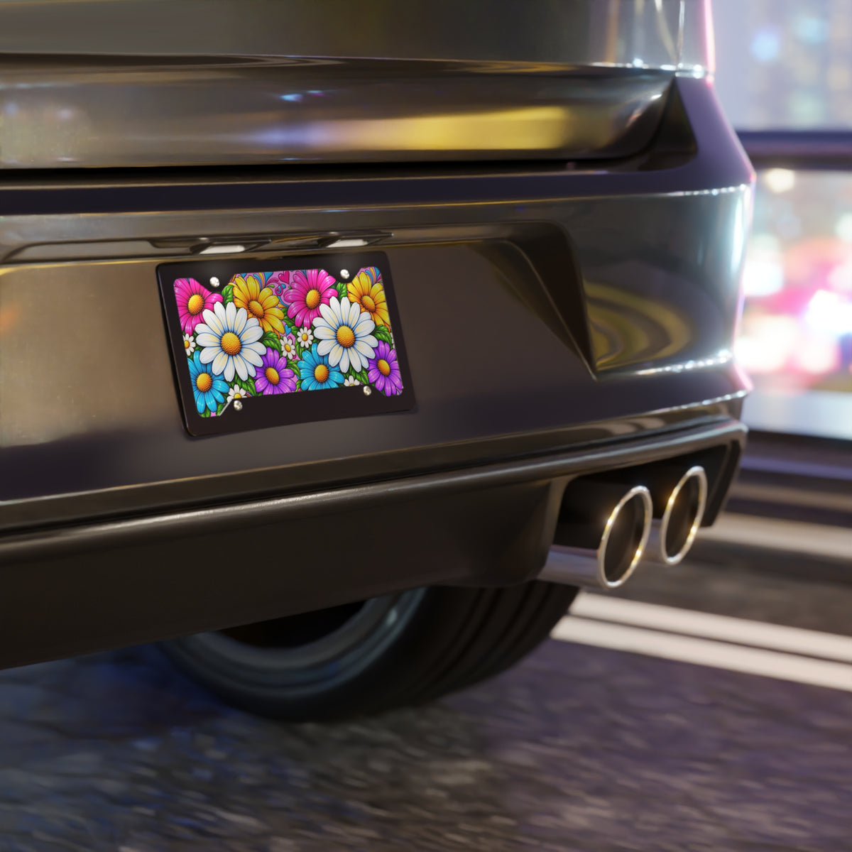 Colorful Daisy Floral Vanity Plate — Bright Retro Flower License Plate