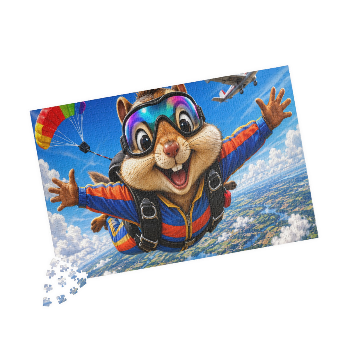 Skydiving Squirrel Jigsaw Puzzle — Cute Adventure Cartoon Puzzle (110/252/520/1014 pcs)