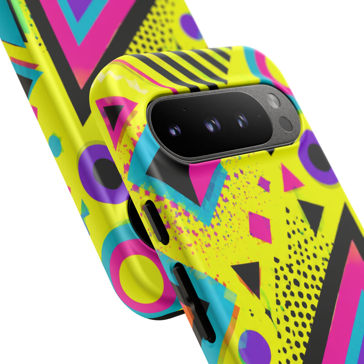 Retro 80s Geometric Phone Case — Neon Memphis Triangle Design