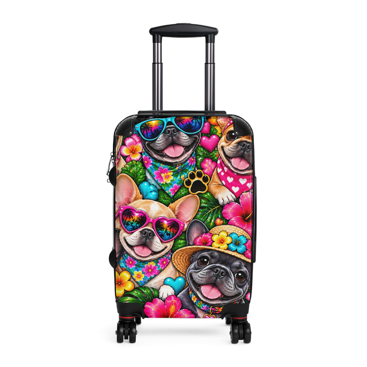Colorful French Bulldog Suitcase – Cute Puppy Hearts & Sunglasses Carry-On