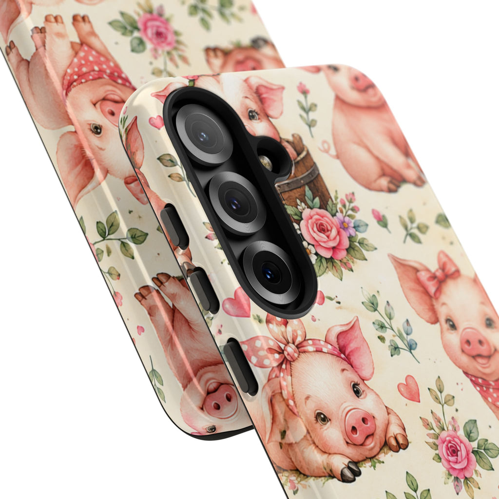 Cute Pink Piglet Phone Case — Vintage Floral Farm Animal iPhone Cover