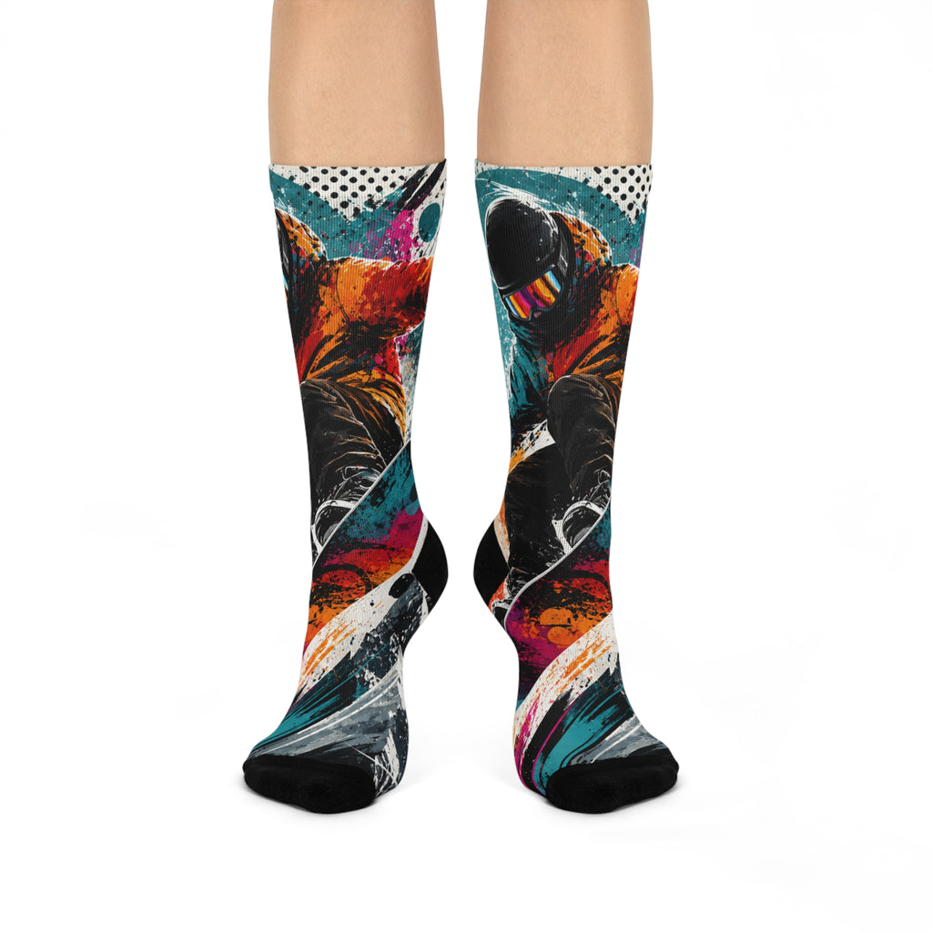 Colorful Abstract Skateboarder Cushioned Crew Socks