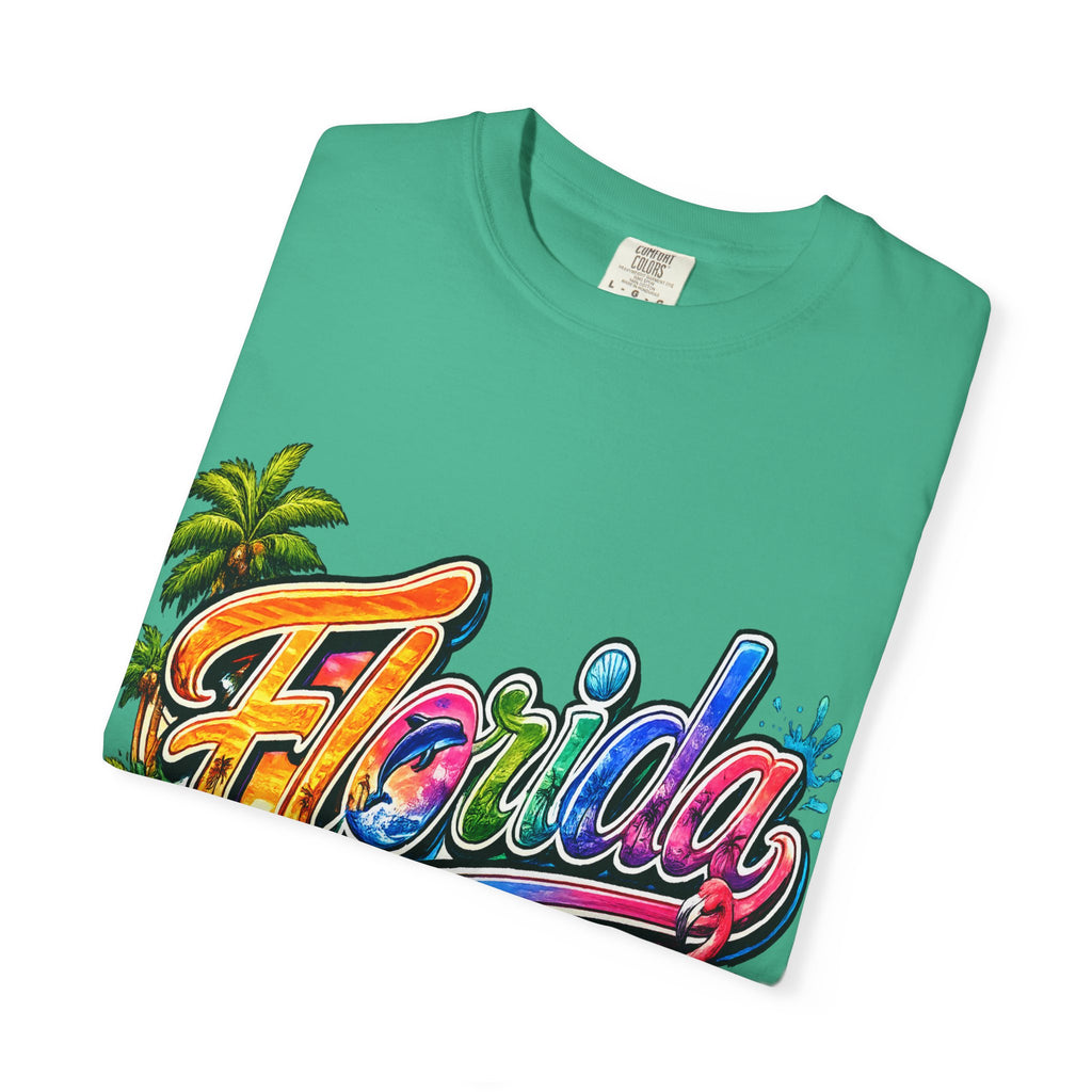 Florida Retro Palm Beach Sunset T-Shirt | Flamingo Hibiscus