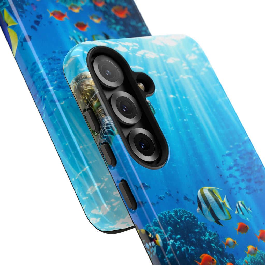 Underwater Ocean Life Tough Phone Case — Coral Reef & Sea Turtle Protective Cover
