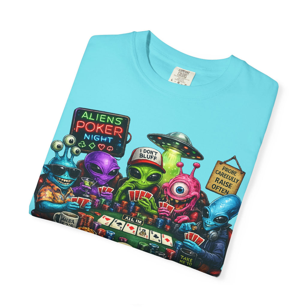 Aliens Poker Night T-shirt | Funny UFO Casino Card Game Design