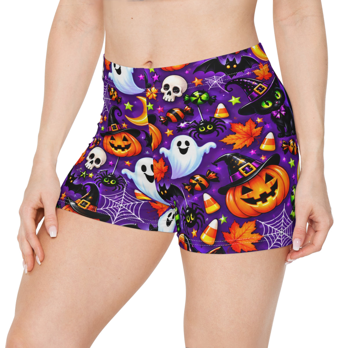 Halloween Pattern Women's Shorts — Cute Ghosts, Pumpkins & Skulls AOP