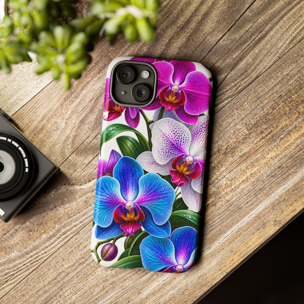 Orchid Floral Tough Phone Case – Vibrant Blue & Pink Orchid Protective Cover