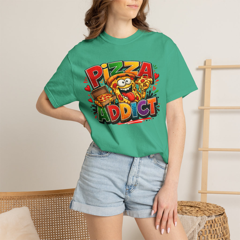 Pizza Addict T-shirt | Cartoon Slice Graphic, Funny Food Tee