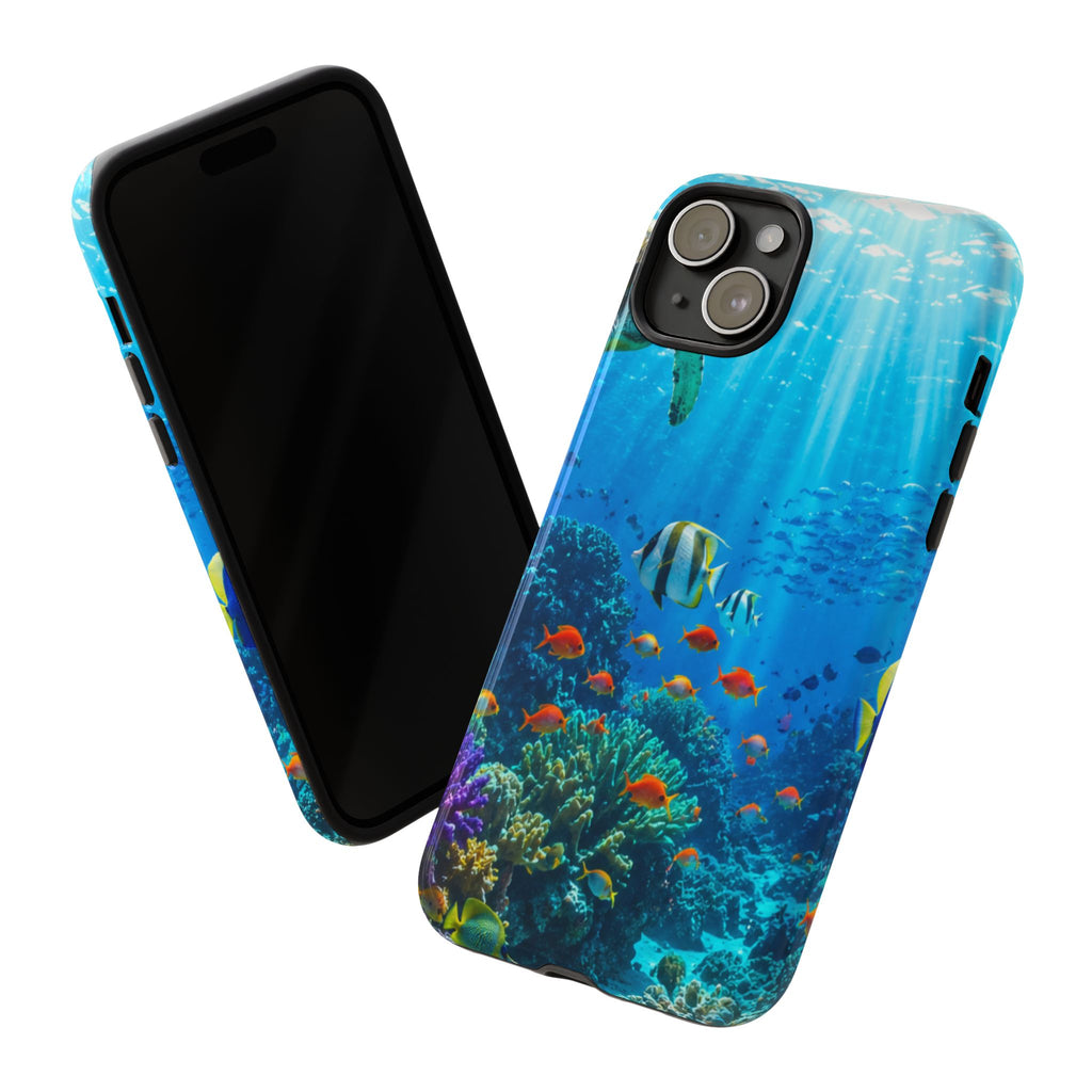 Underwater Ocean Life Tough Phone Case — Coral Reef & Sea Turtle Protective Cover