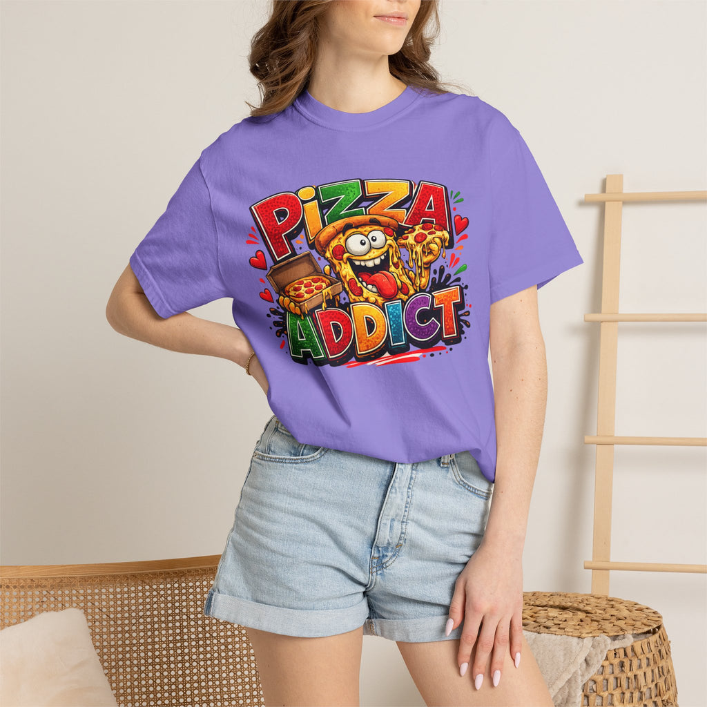 Pizza Addict T-shirt | Cartoon Slice Graphic, Funny Food Tee