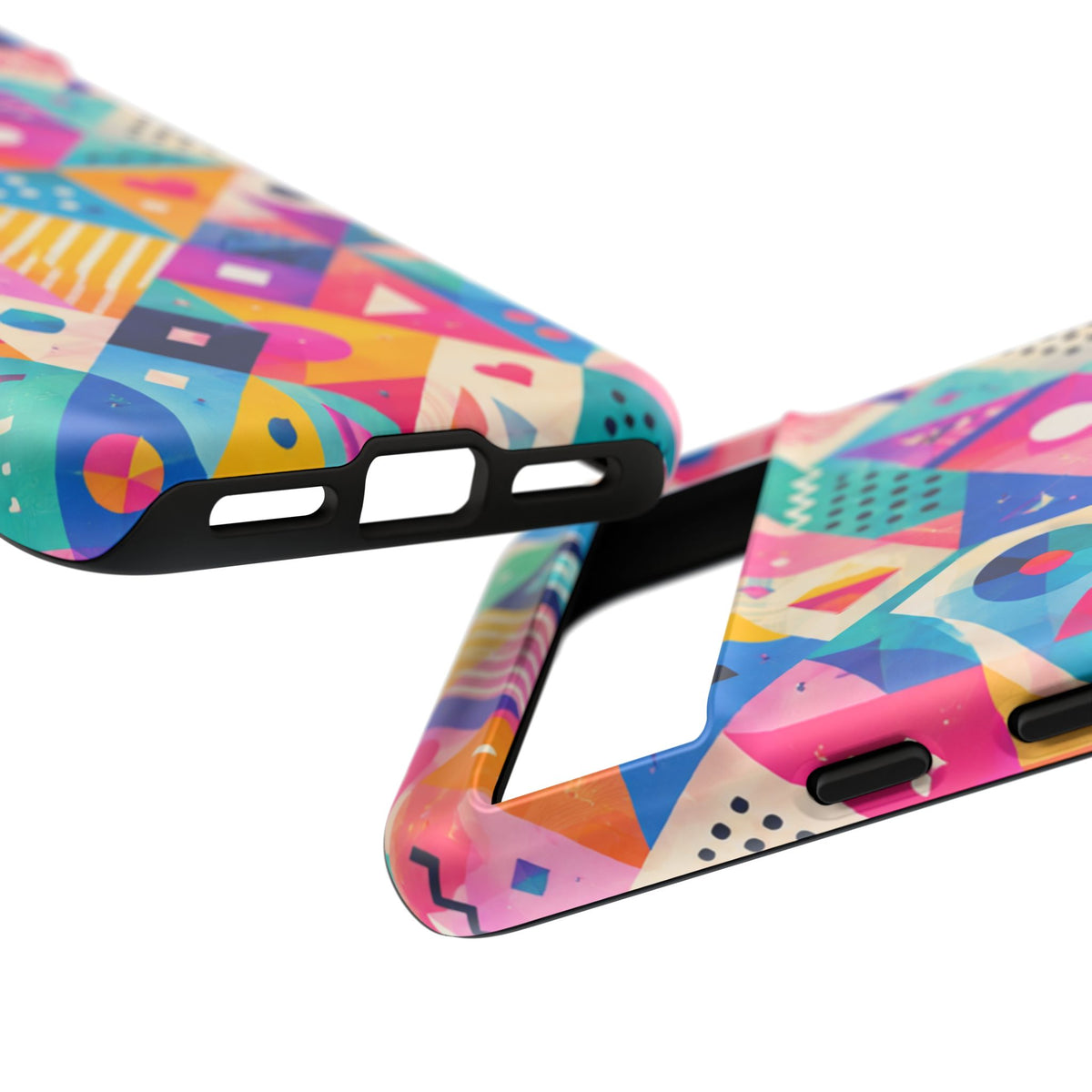 Colorful Geometric Tough Phone Case — Bright Abstract Heart & Triangle Pattern
