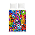 Doodle Faces Cotton Bed Set – Colorful Abstract Art Bedding