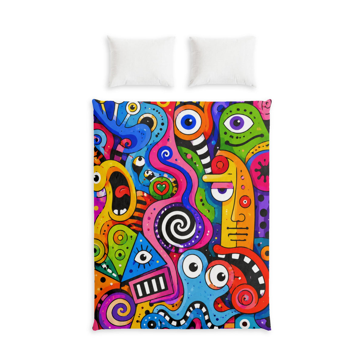 Doodle Faces Cotton Bed Set – Colorful Abstract Art Bedding