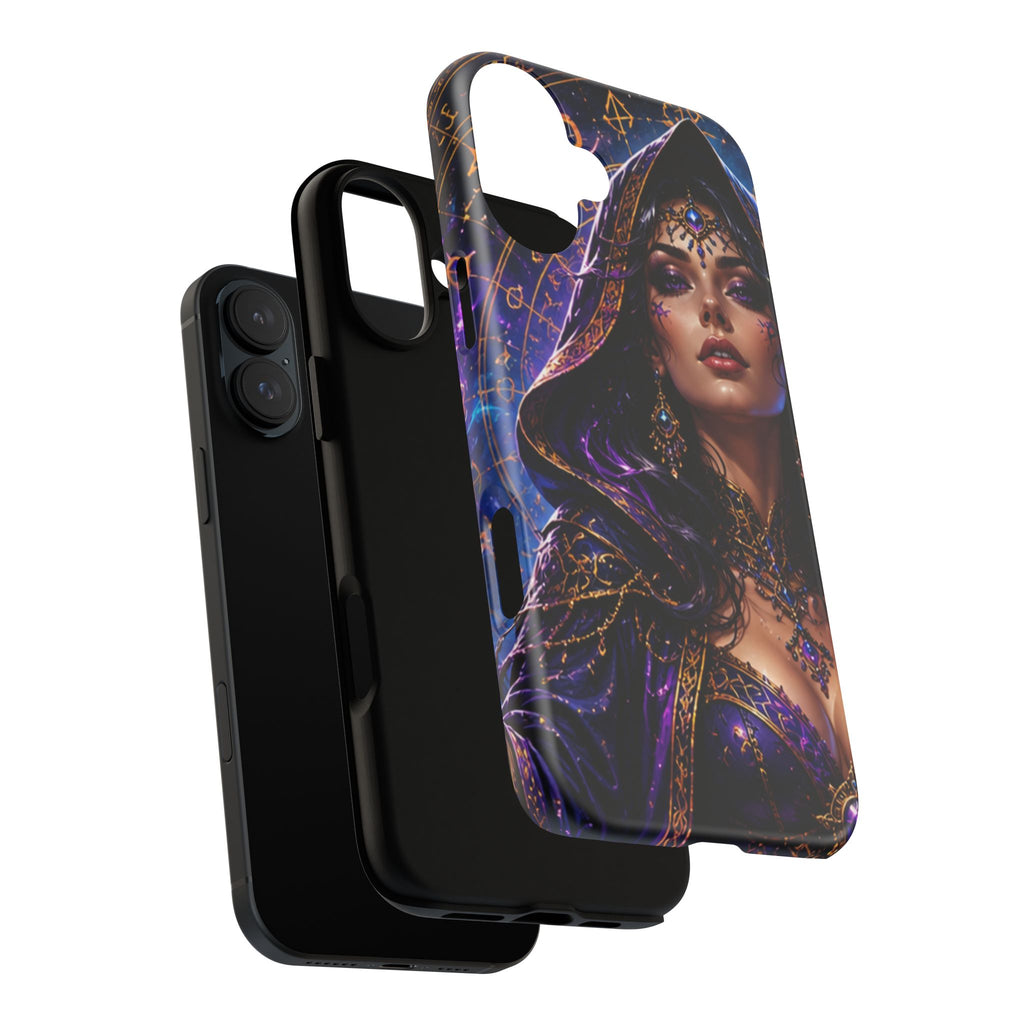 Phone Case — Mystical Sorceress Art Protective Tough Case (Astrology, Purple Hooded Witch)