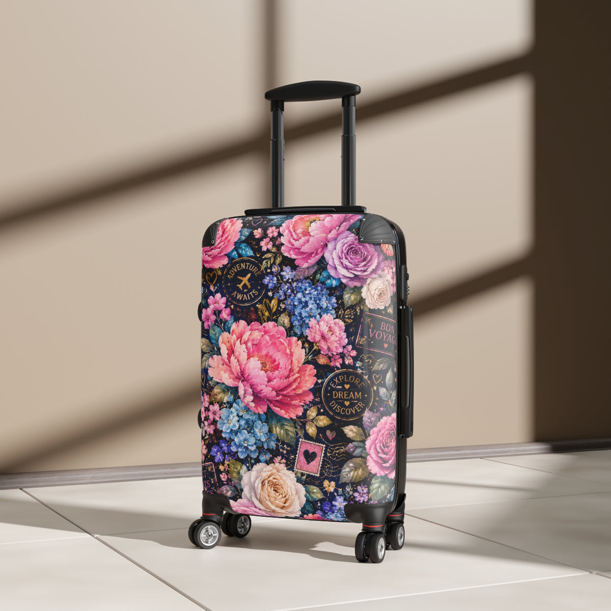 Floral Passport Dream Suitcase — Vintage Rose Carry-On Luggage