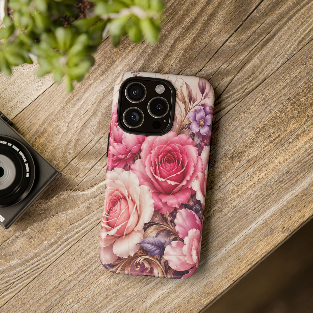 Pink Vintage Roses phone case | floral iPhone cover