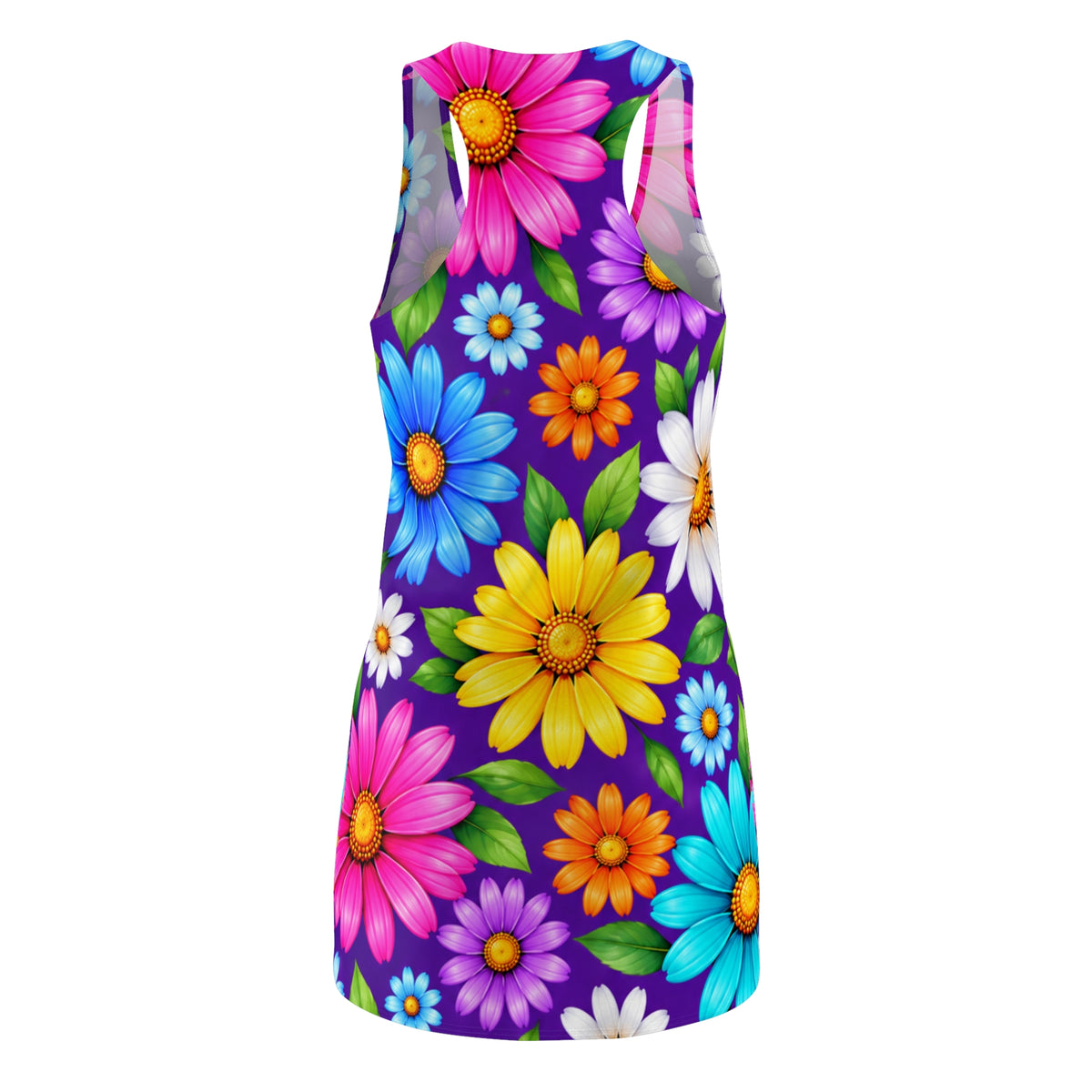 Floral Racerback Dress — Bright Colorful Daisy All-Over Print