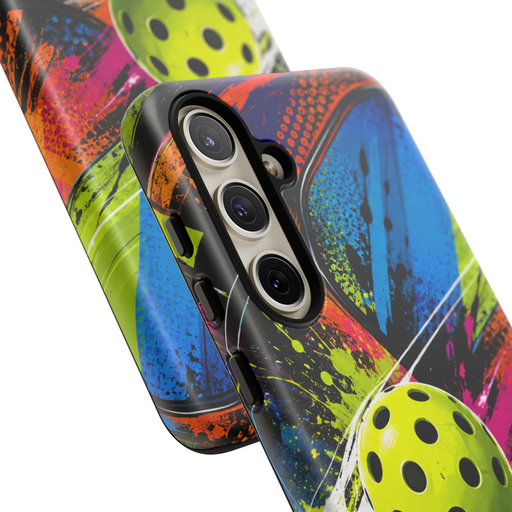 Pickleball Phone Case – Neon Paddle & Ball Splash Tough Case