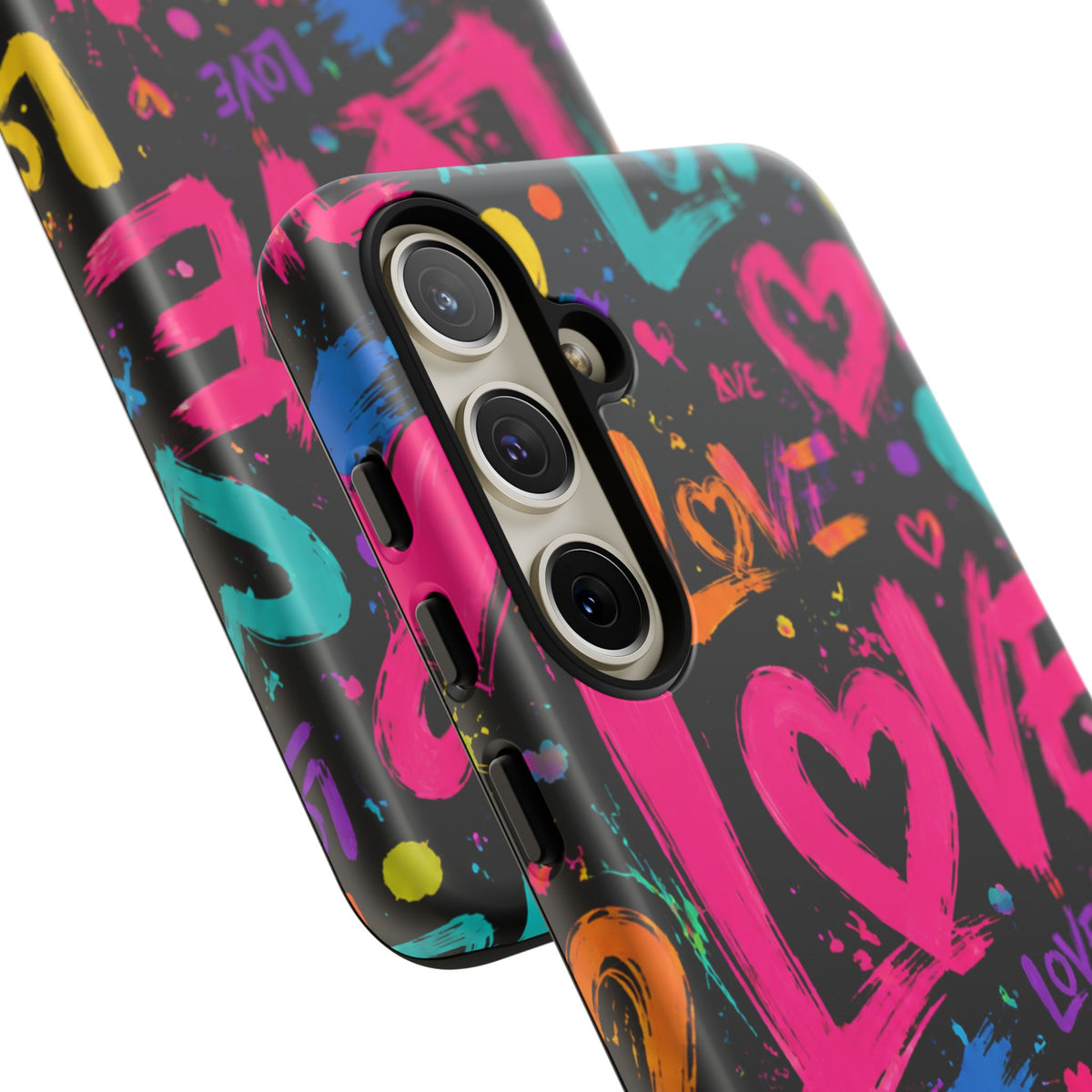 Phone Case — Neon Graffiti "Love" Hearts Protective Tough Case