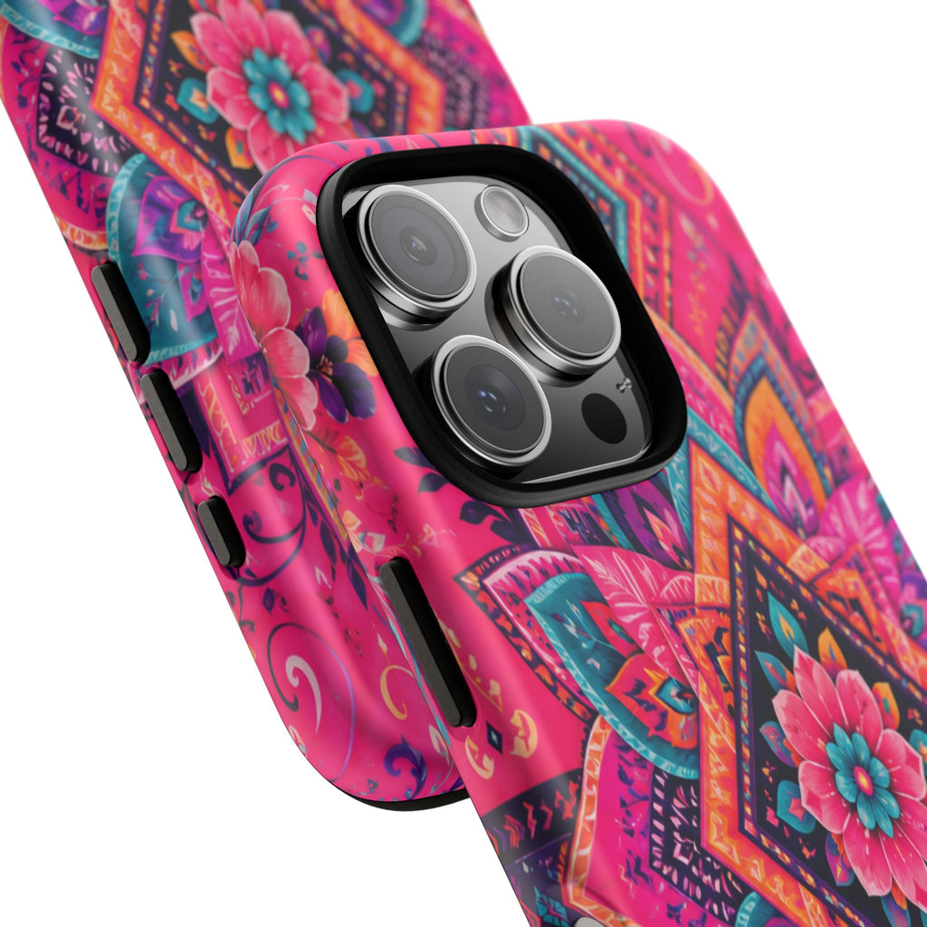Floral Mandala Tough Phone Case — Pink Boho Protective Cover