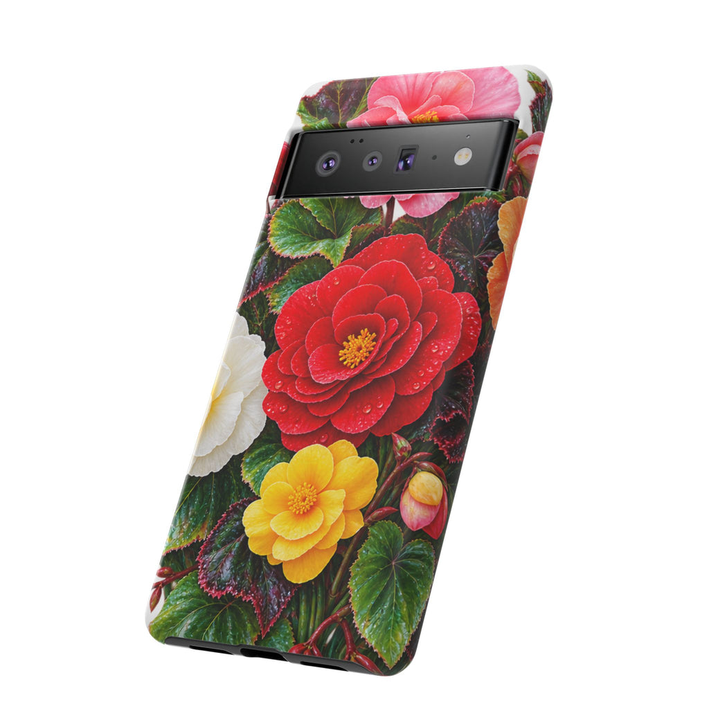 Floral Begonia Phone Case — Vibrant Red, Pink & Yellow Blossom Protective Cover