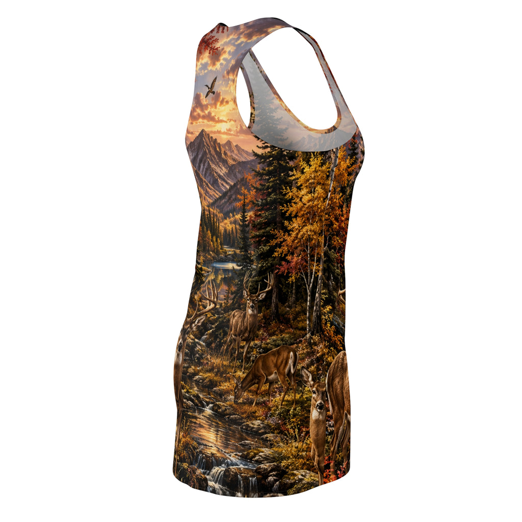 Racerback Dress - Autumn Mountain Deer Scenic Print