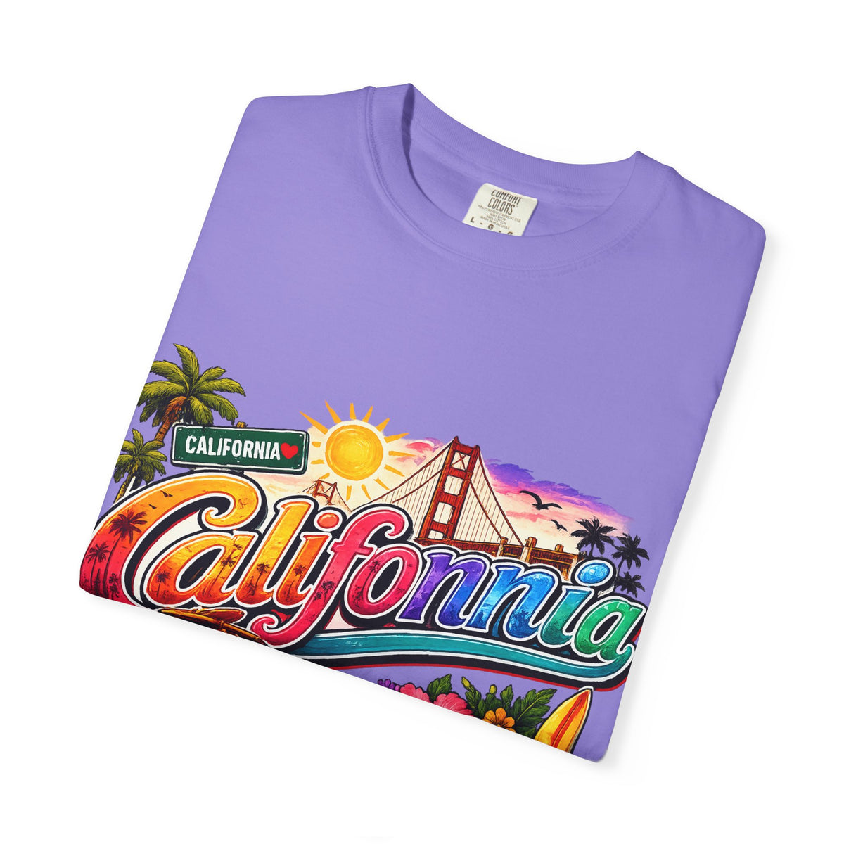 California Retro Sunset T-shirt | Golden Gate, Palm Trees & Surf